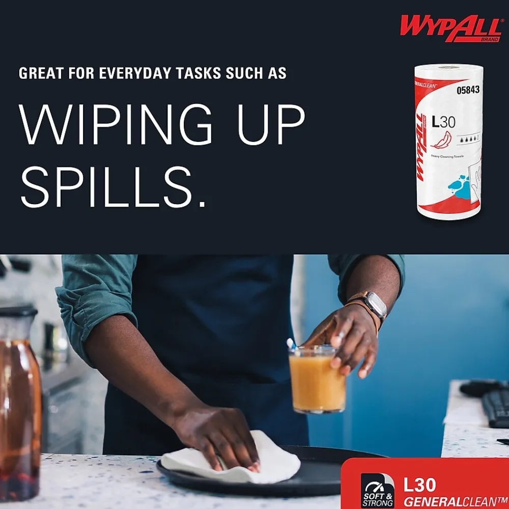 GeneralClean L30 Durable Fibers Cleaning Wipers, 11" x 10.4", White, 70 Sheets/Roll, 24/Carton (05843)<WypAll New