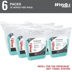 PowerClean ProScrub Fabric Cleaning Wipers, 9.5", Green, 75 Wipers/Box, 6/Carton (91367)<WypAll Best