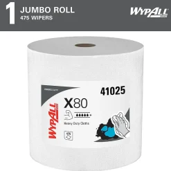 PowerClean X80 Fabric Cleaning Wipers, White, 475 Sheets/Roll, 475 Wipers/Box (41025)<WypAll New