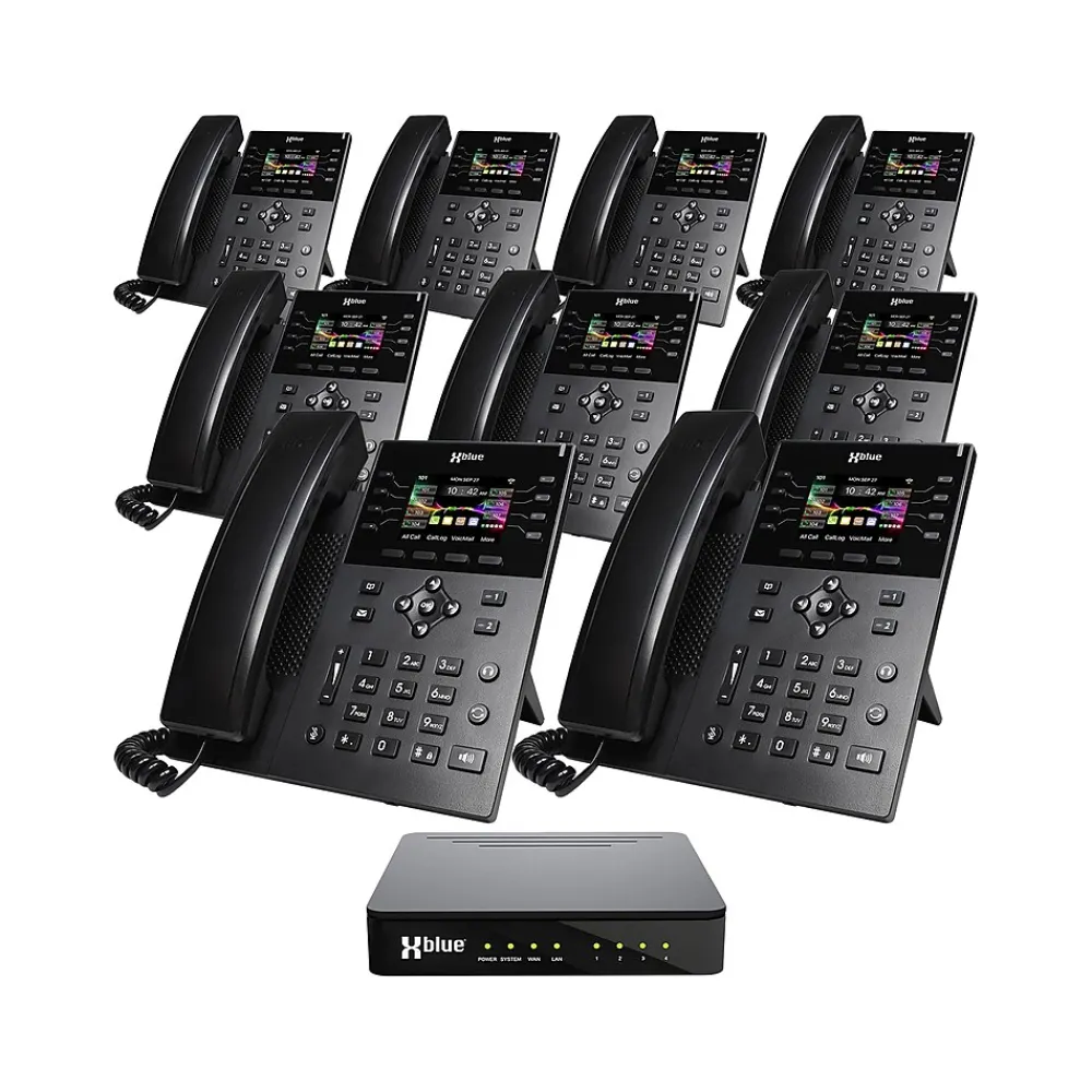 XBLUE QB1 14-Line Corded Conference Telephone System Bundle, Black (qb1-ip8g-4x9)