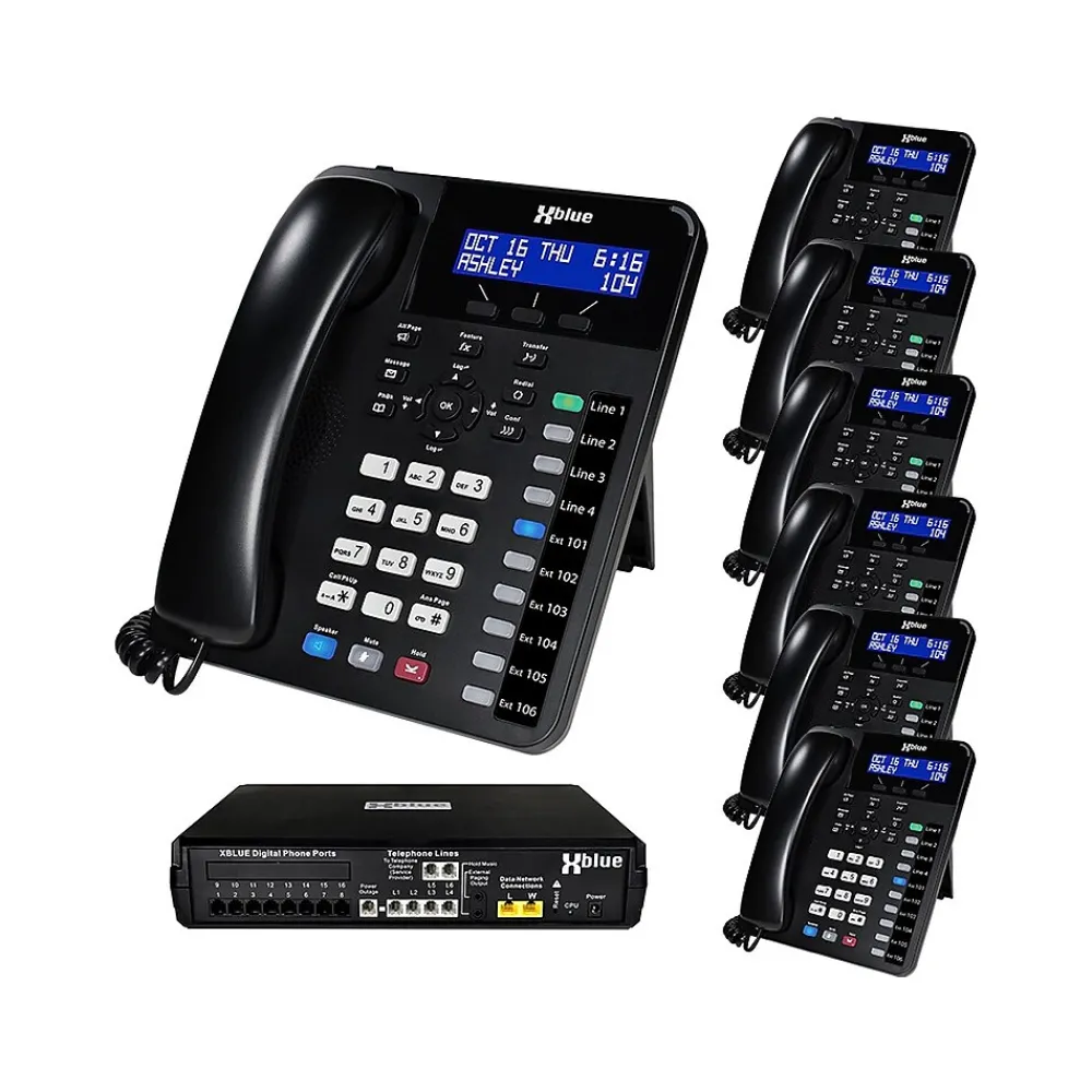 XBLUE X16 Plus 6-Line Corded Conference Telephone Bundle, Black (X16plus-XD10-4x7)