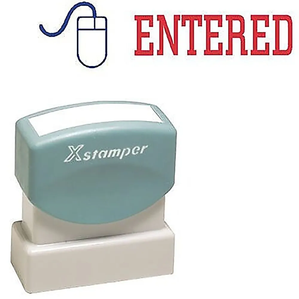 Stamps & Stamp Pads|Cosco Xstamper 2-Color Title Stamps, "ENTERED" Blue/Red Ink (036031)