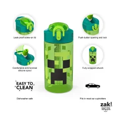Zak! Minecraft Meadow Polypropylene Water Bottle, 16 oz., Green/Black (MICR-T120)