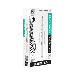 Highlighters|Zebra MILDLINER Double-Ended Creative Highlighter, Chisel/Bullet Tip, Vermilion, 6/Pack (78230R)