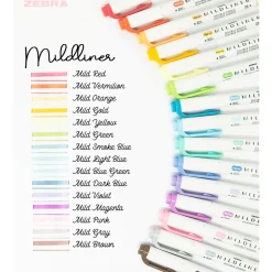 Highlighters|Zebra Mildliner Twin Tip Highlighters, Bullet/Chisel Tip, Assorted, 15/Pack (78115)