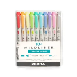 Highlighters|Zebra Mildliner Twin Tip Highlighters, Bullet/Chisel Tip, Complete Assorted, 10/Pack (78101)