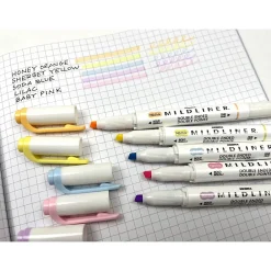 Highlighters|Zebra Mildliner Twin Tip Highlighters, Bullet/Chisel Tip, Gentle Assorted, 5/Pack (78705)