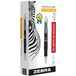 Pens|Zebra Sarasa Dry X10 Retractable Gel Pen, Medium Point, 0.7mm, Black Ink, Dozen (42610)