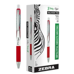 Pens|Zebra Z-Grip Flight Retractable Ballpoint Pen, Bold Point, 1.2mm, Red Ink, Dozen (21930)