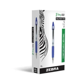 Pens|Zebra Z-Grip Max Retractable Ballpoint Pen, Medium Point, 1.0mm, Blue Ink, Dozen (22420)