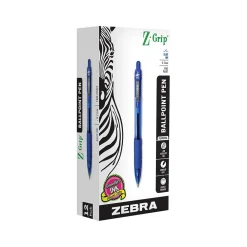 Pens|Zebra Z-Grip Retractable Ballpoint Pen, Fine Point, 0.7mm, Blue Ink, Dozen (23920)