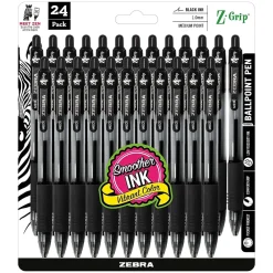 Pens|Zebra Z-Grip Retractable Ballpoint Pens, Medium Point, 1.0mm, Black Ink, 24/Pack (12221)